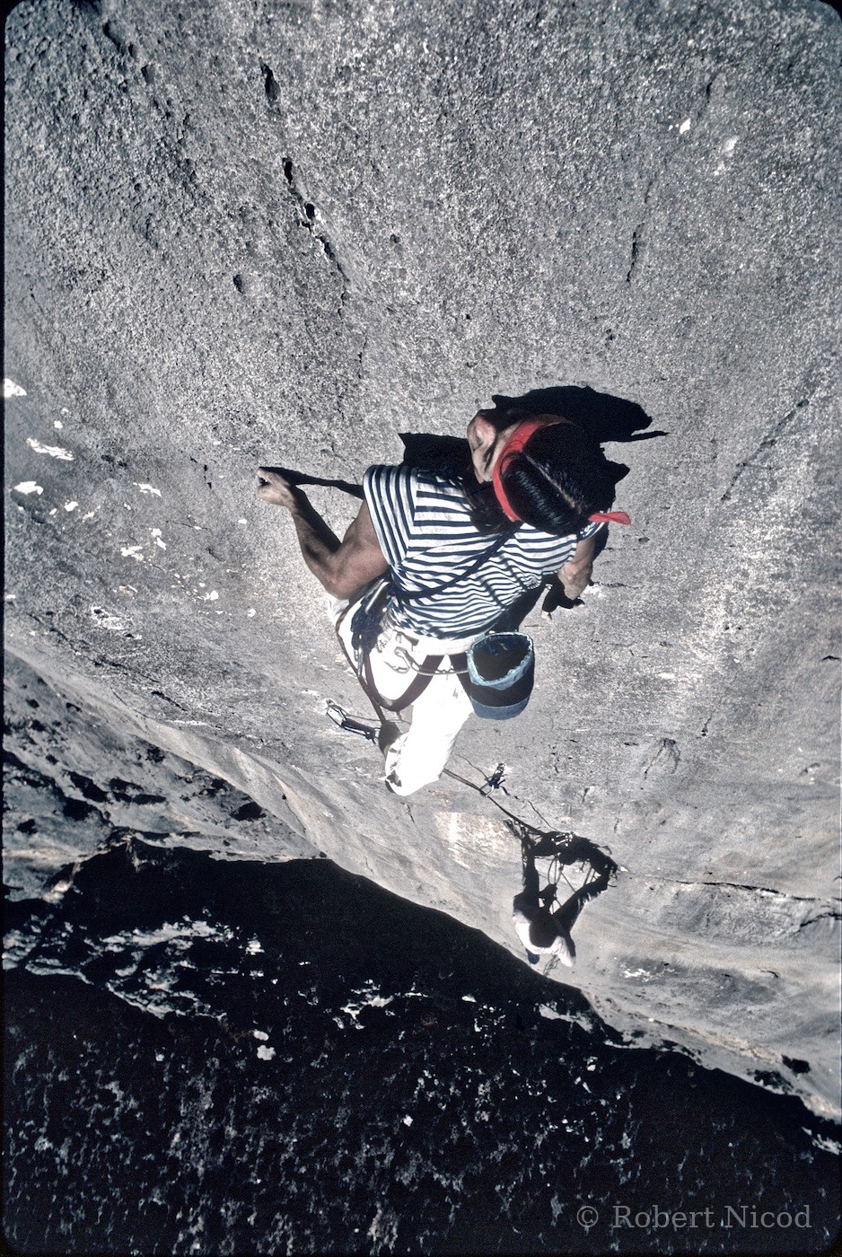 Escalade — Patrick Berhault, prises inversées, « Bombé de Pichenibule », Verdon 1980