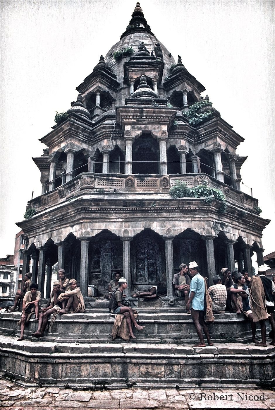 Nepal 1977 — Krishna Mandir temple, still standing after the 2015 earthquake, Patan 1977