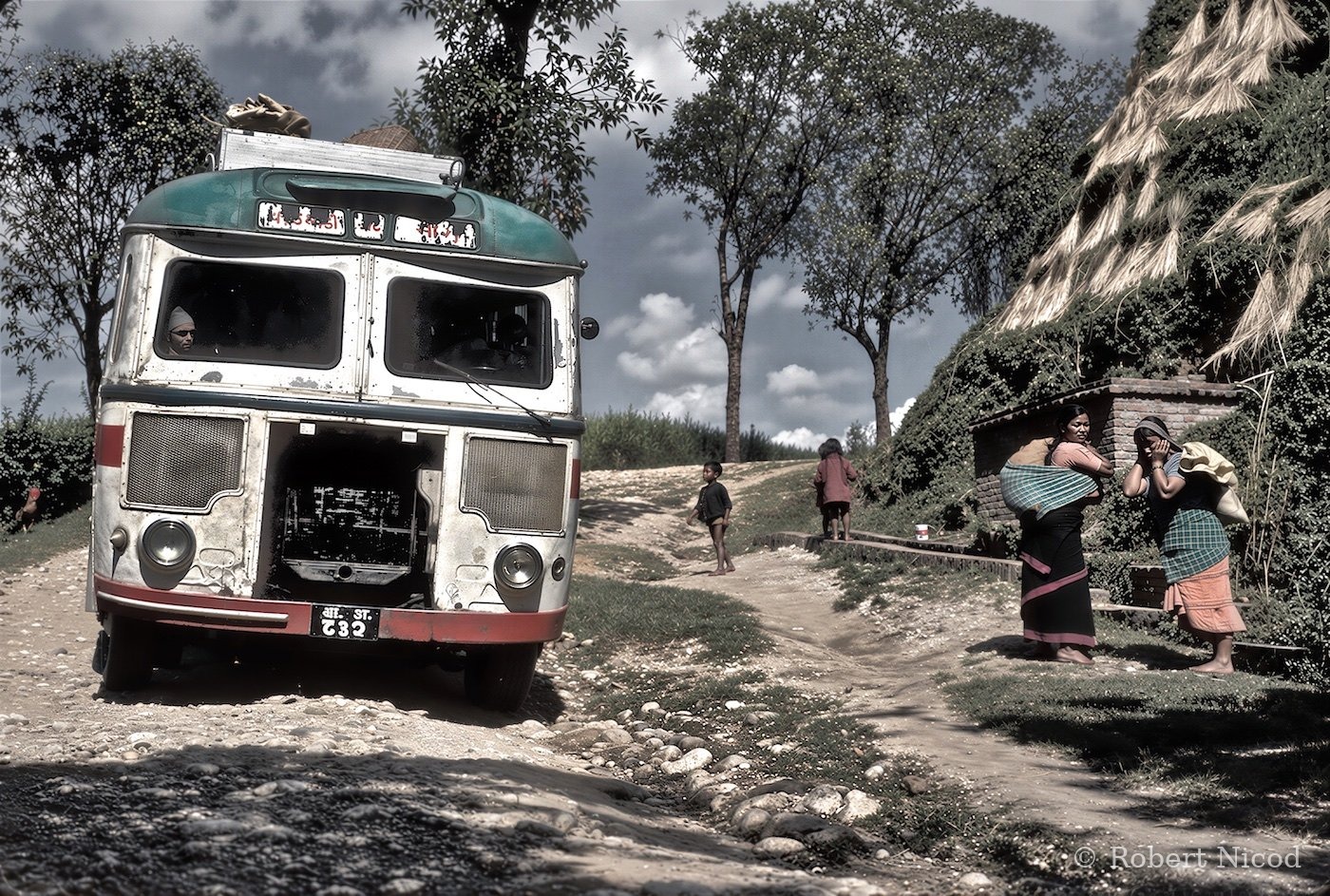Nepal 1977 — Rural bus stop, Nepal 1977