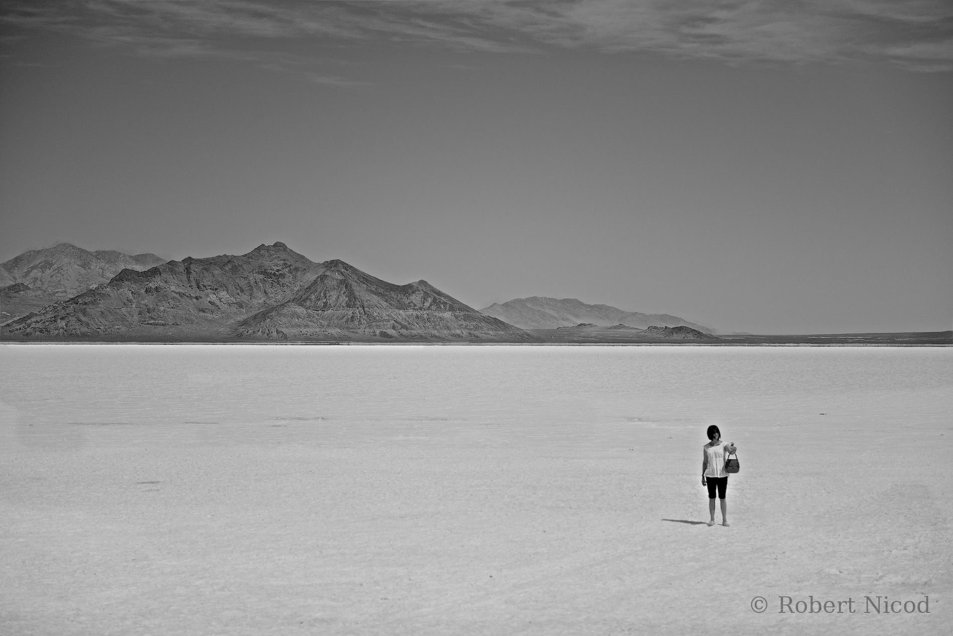 Tourists in the West — Selfie of a solo traveler, Bonneville Salt Flats, Utah
